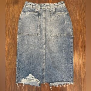 Women’s Free People We The Free Elisa Denim Pencil Skirt Ripped Size 4